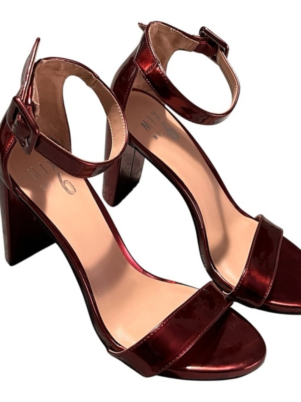 Mix No. 6 Women's Metallic Burgundy Ankle-Strap Block Heel Sandals